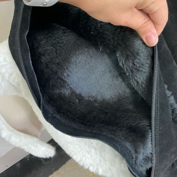 Ann Demeulemeester Suede Leather Square Toe Block Heel Knee High Boots Black 35 - Picture 12 of 15